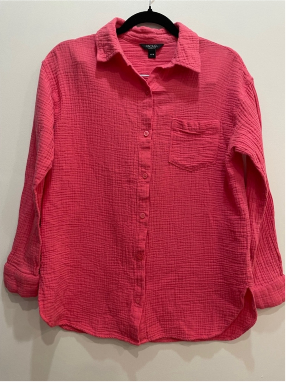 Rachel Roy 100% Cotton Gauze Textured Button Up M Pink Beach Resort Relaxed